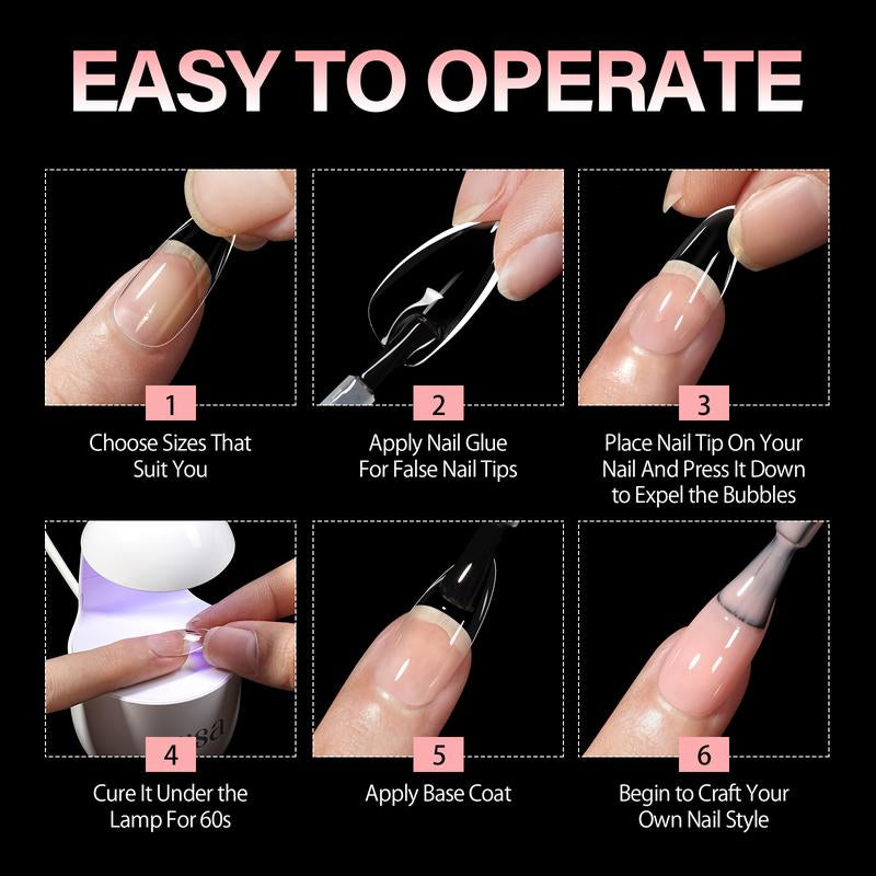 Aillsa 2.0 Upgraded Soft Gel Nail Tips - Built-In C-Curve Medium Almond/Square/Coffin Full Cover Nail Extensions Thicker Gel X Acrylic Nails Tips Clear 140Pcs/168Pcs/224Pcs Pre-Sculpted Press-On Nails False Nails for Flat Nails Gel X Nails