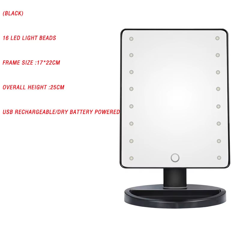 2X 3X Magnification Makeup Mirror Triple Told 22LED Lampstand Vanity Mirror Supports USB and Dry Battery Charging Square Mirror