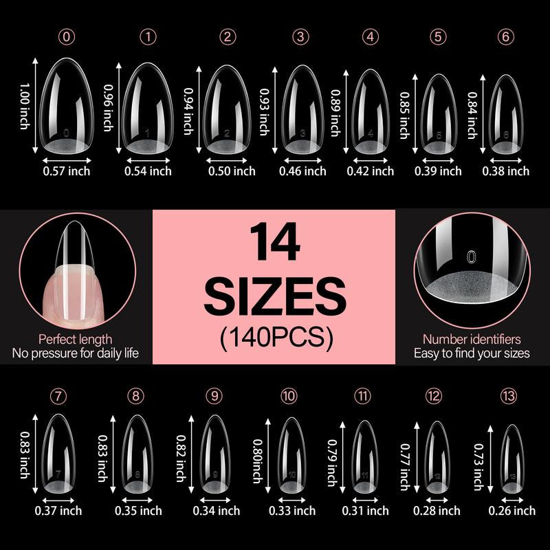 Aillsa 2.0 Upgraded Soft Gel Nail Tips - Built-In C-Curve Medium Almond/Square/Coffin Full Cover Nail Extensions Thicker Gel X Acrylic Nails Tips Clear 140Pcs/168Pcs/224Pcs Pre-Sculpted Press-On Nails False Nails for Flat Nails Gel X Nails