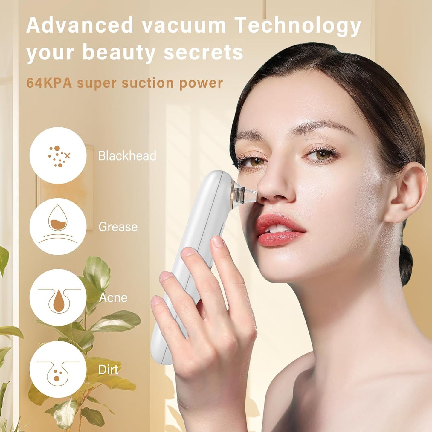 Blackhead Remover Pore Vacuum Kit for Face, 5 Adjustable Suction Levels Blackhead Extraction Tool, Face Suction Pore Cleaner with 4 Suction Heads, 4 Probes for Women & Men（White