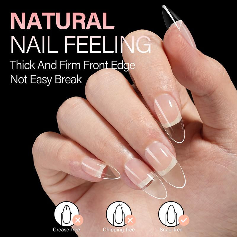 Aillsa 2.0 Upgraded Soft Gel Nail Tips - Built-In C-Curve Medium Almond/Square/Coffin Full Cover Nail Extensions Thicker Gel X Acrylic Nails Tips Clear 140Pcs/168Pcs/224Pcs Pre-Sculpted Press-On Nails False Nails for Flat Nails Gel X Nails