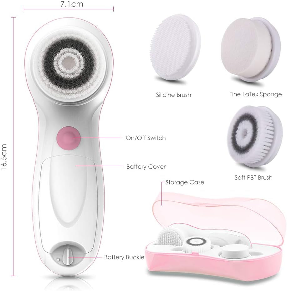 Facial Cleansing & Exfoliator Brush Set with Travel Case 3 Professional Cleansing Brush Heads for Oil/Sensitive/Combination Skin |Waterproof, Dual Speed