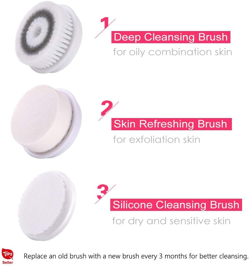 Facial Cleansing & Exfoliator Brush Set with Travel Case 3 Professional Cleansing Brush Heads for Oil/Sensitive/Combination Skin |Waterproof, Dual Speed