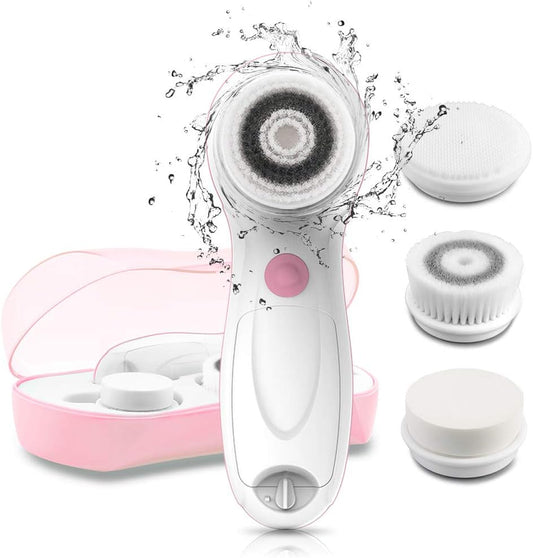 Facial Cleansing & Exfoliator Brush Set with Travel Case 3 Professional Cleansing Brush Heads for Oil/Sensitive/Combination Skin |Waterproof, Dual Speed