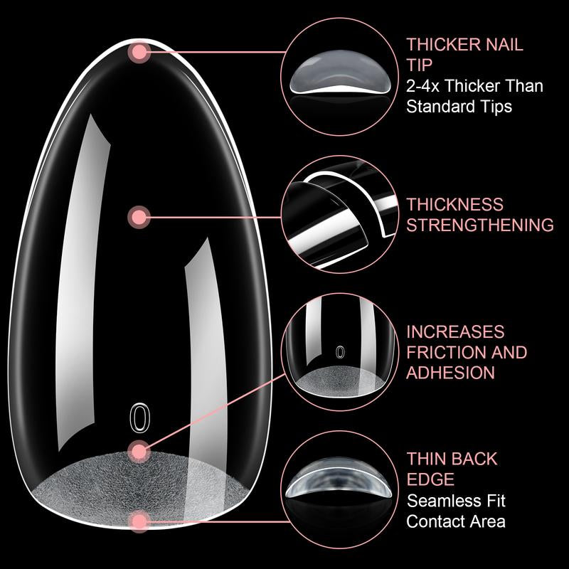 Aillsa 2.0 Upgraded Soft Gel Nail Tips - Built-In C-Curve Medium Almond/Square/Coffin Full Cover Nail Extensions Thicker Gel X Acrylic Nails Tips Clear 140Pcs/168Pcs/224Pcs Pre-Sculpted Press-On Nails False Nails for Flat Nails Gel X Nails